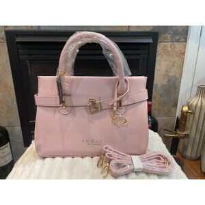 B302 -  Bebe Evie small satchel handbag in pearl pink or blush pink faux leather